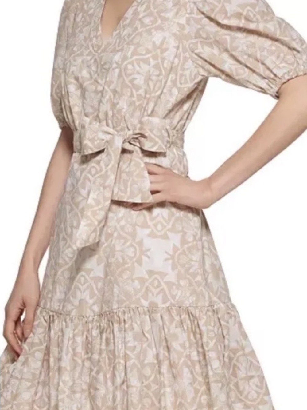 Calvin Klein Neutral Printed Tie-Waist Midi Dress